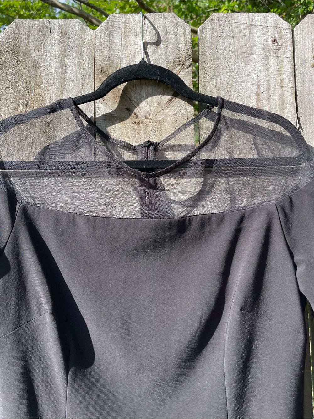 Black Long-Sleeve Sheer Shoulder Dress with Feather Cuffs Sz 12 - Picture 2 of 10